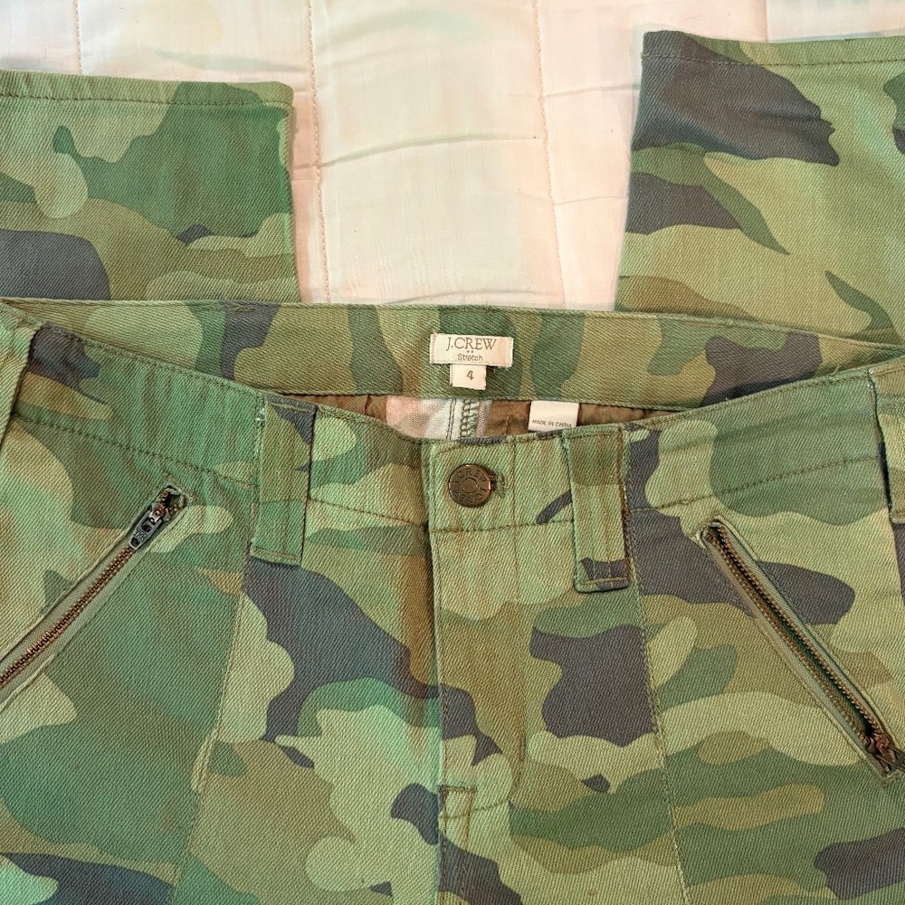 J. CREW camo slim fit pants.